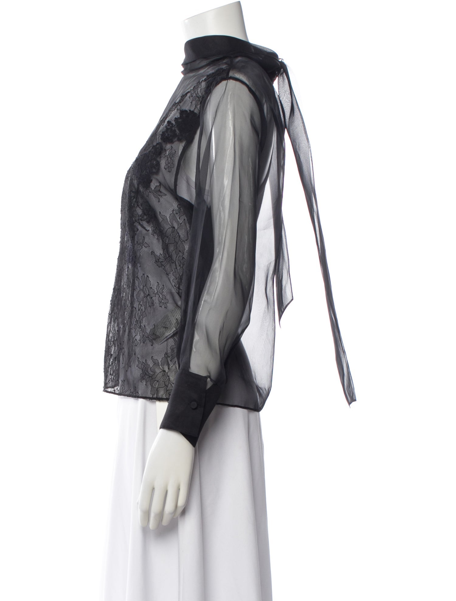 Valentino Lace Pattern Mock Neck Blouse