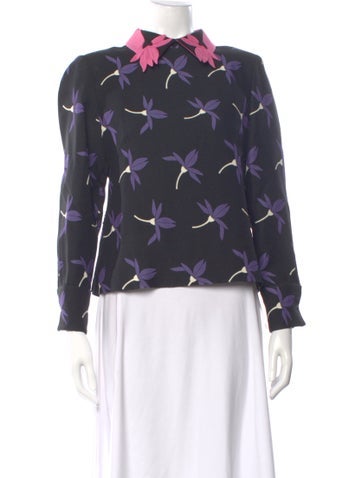 Pre-owned Valentino Virgin Wool Floral Print Blouse In Multi