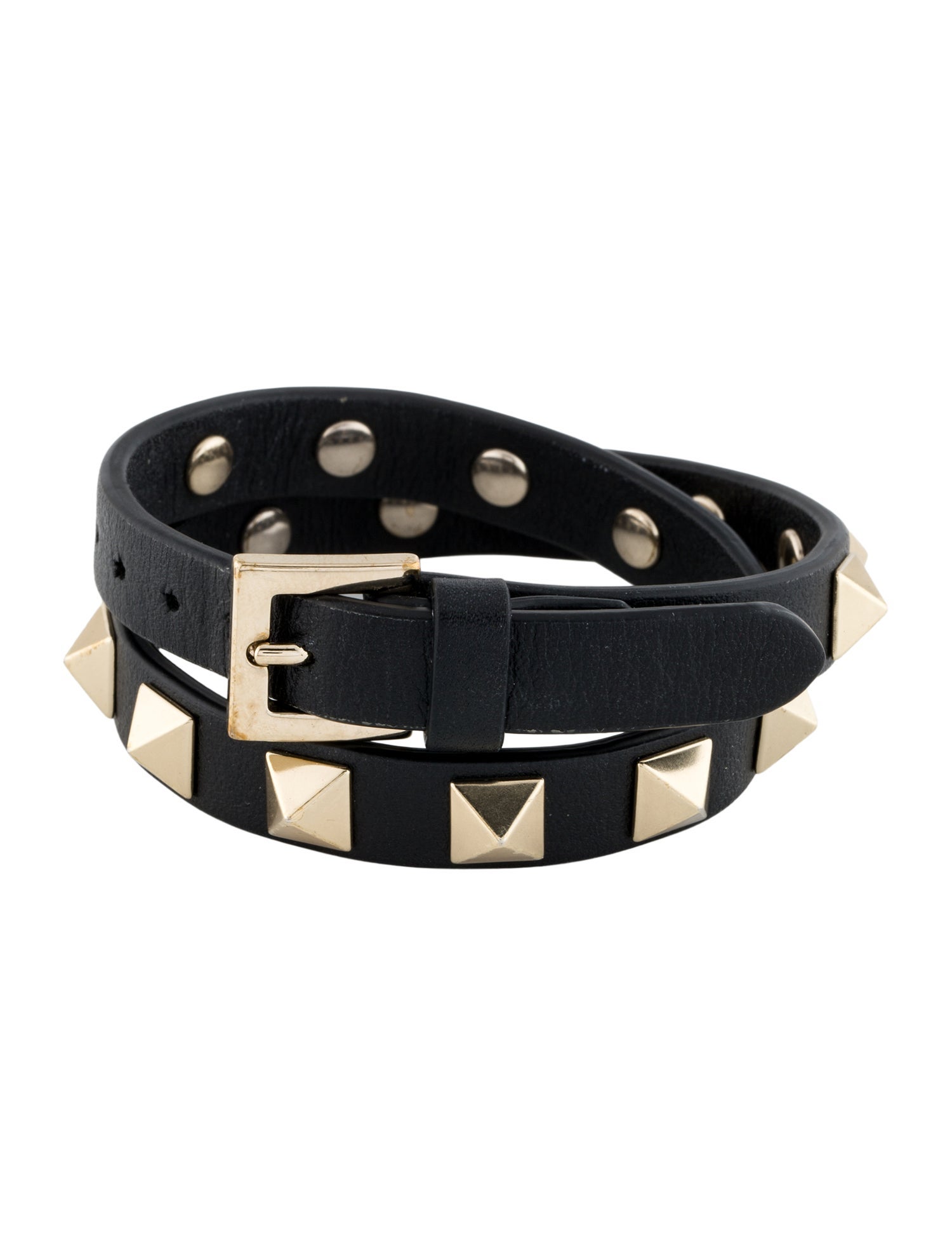 Valentino Leather Rockstud Double Wrap Bracelet