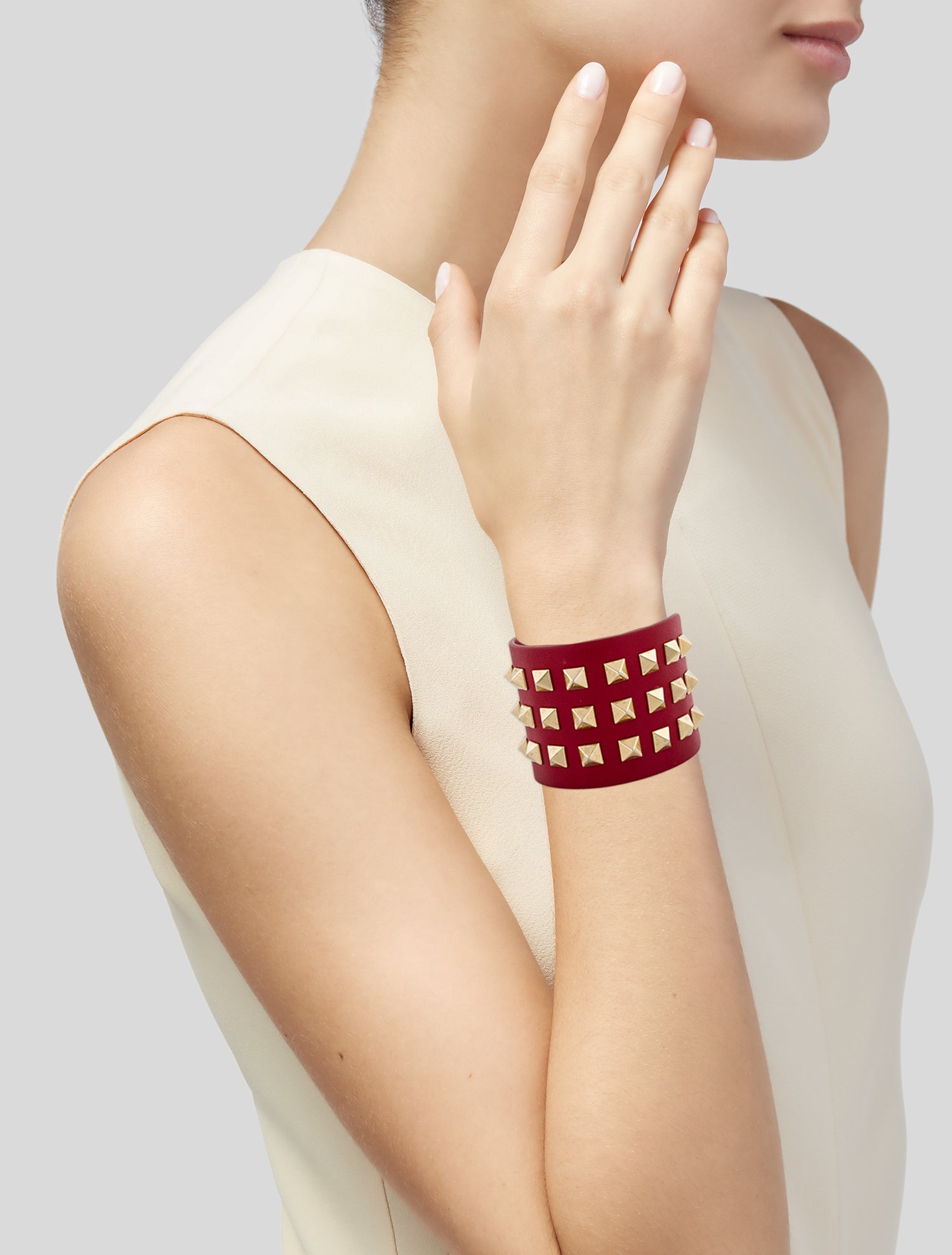 Valentino Leather Valentino Wide Rockstud Wrap Bracelet