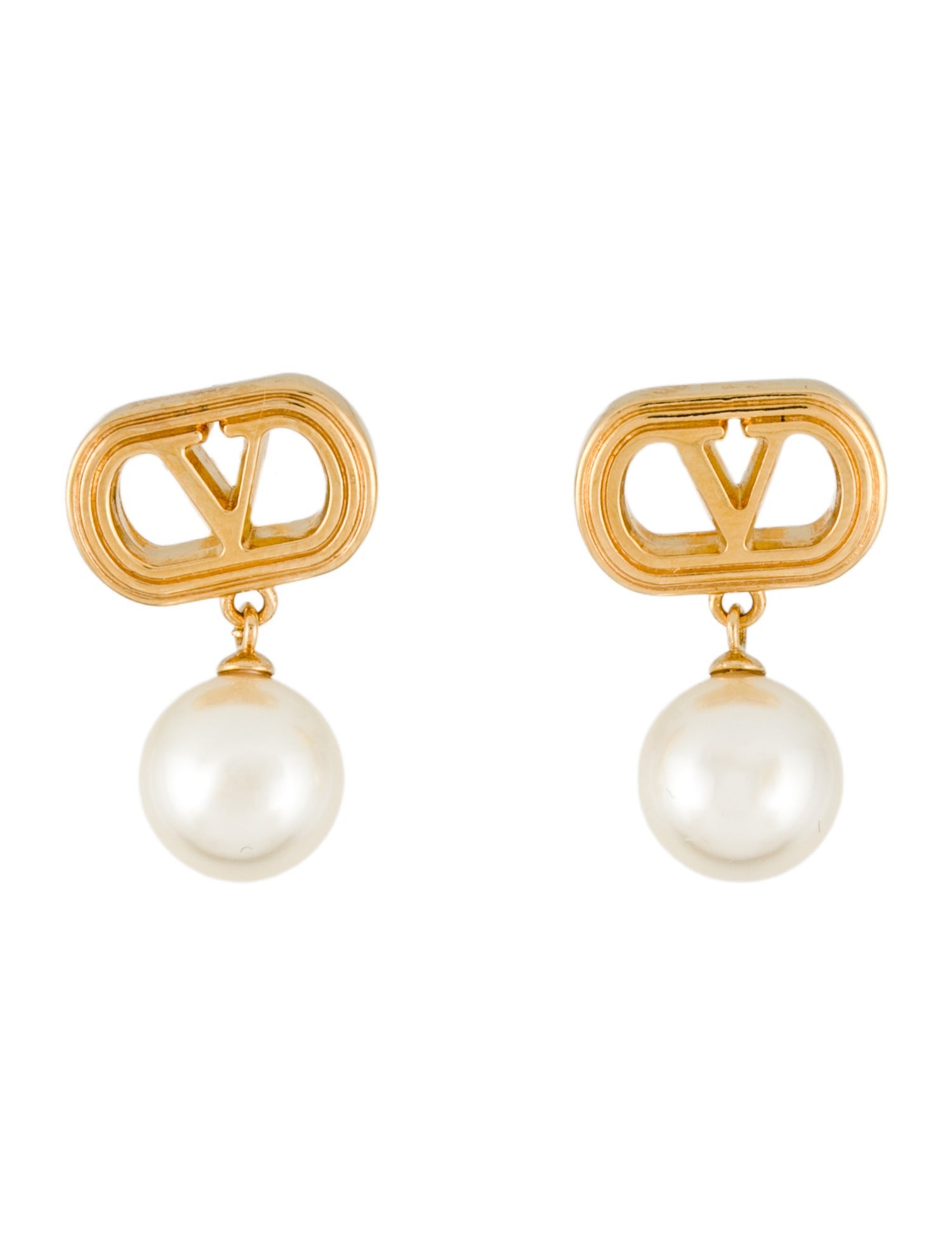 Valentino Faux Pearl VLogo Ovalette Drop Earrings