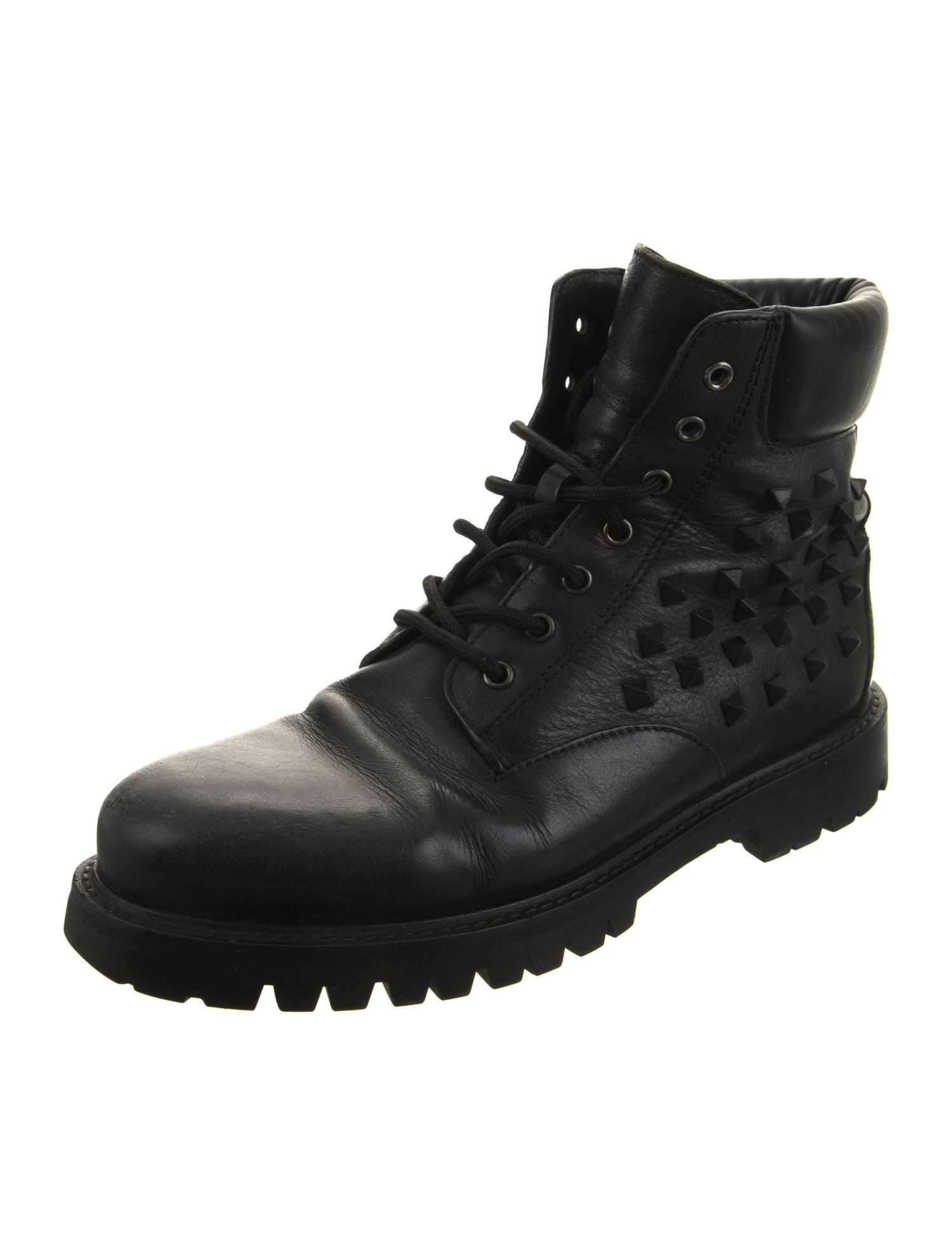 Valentino Rockstud Accents Leather Combat Boots