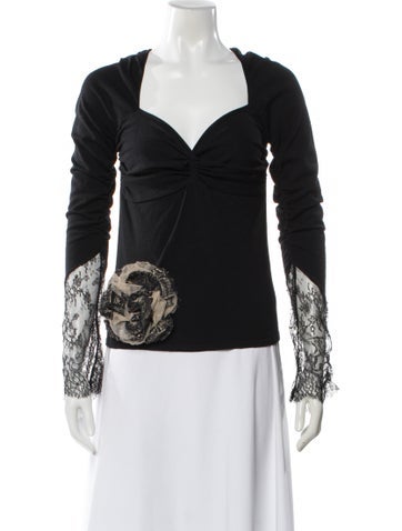 Pre-owned Valentino Virgin Wool Lace Pattern Blouse In Green