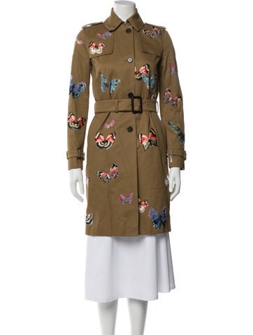 Pre-owned Valentino Printed Trench Coat In Green