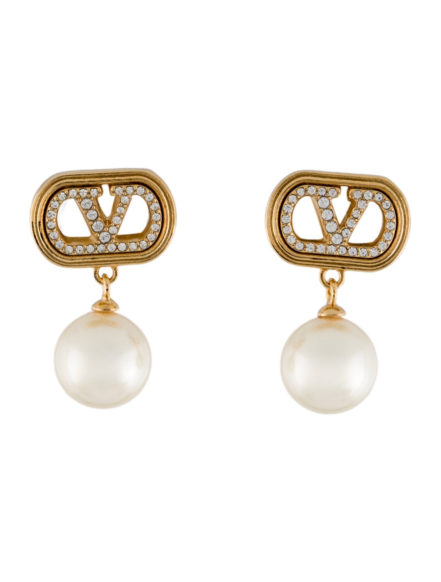 Valentino Faux Pearl & Crystal Ovalette Drop Earrings