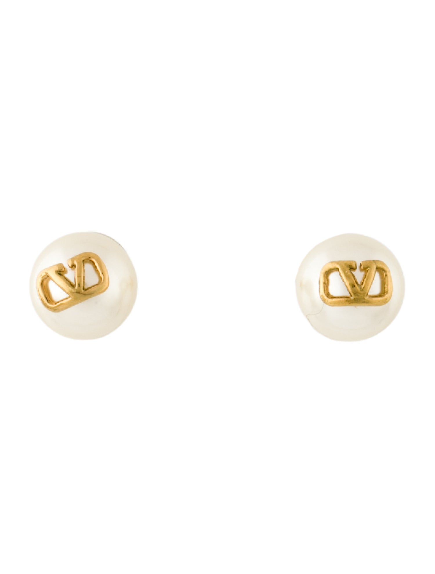 Valentino Faux Pearl V Logo Signature Stud Earrings