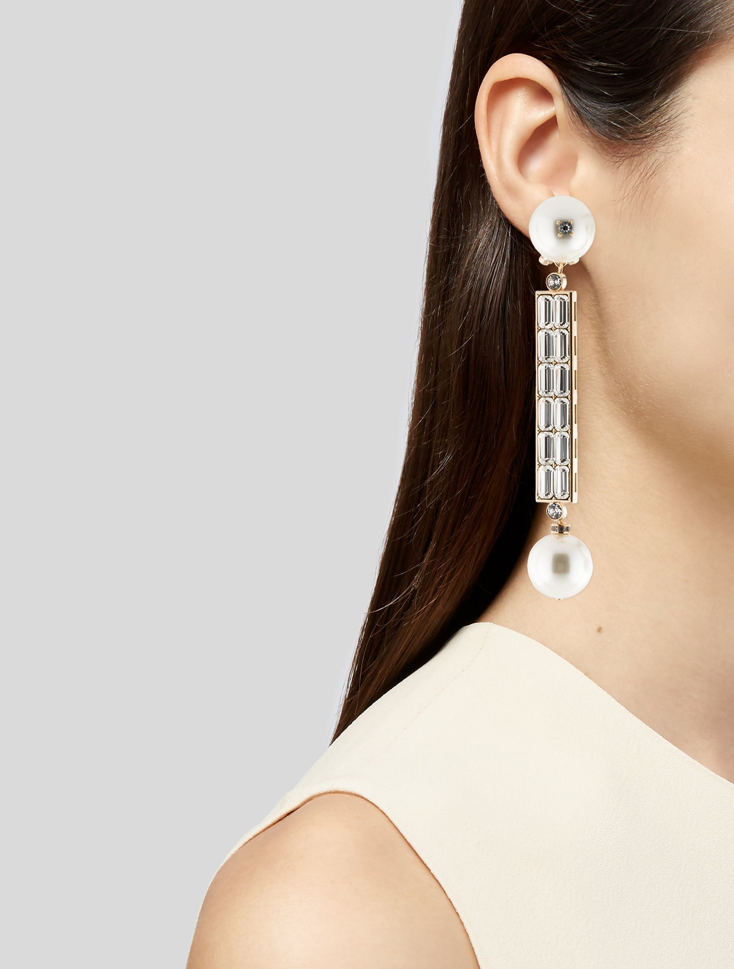 Valentino Crystal & Faux Pearl San Fin Drop Earrings