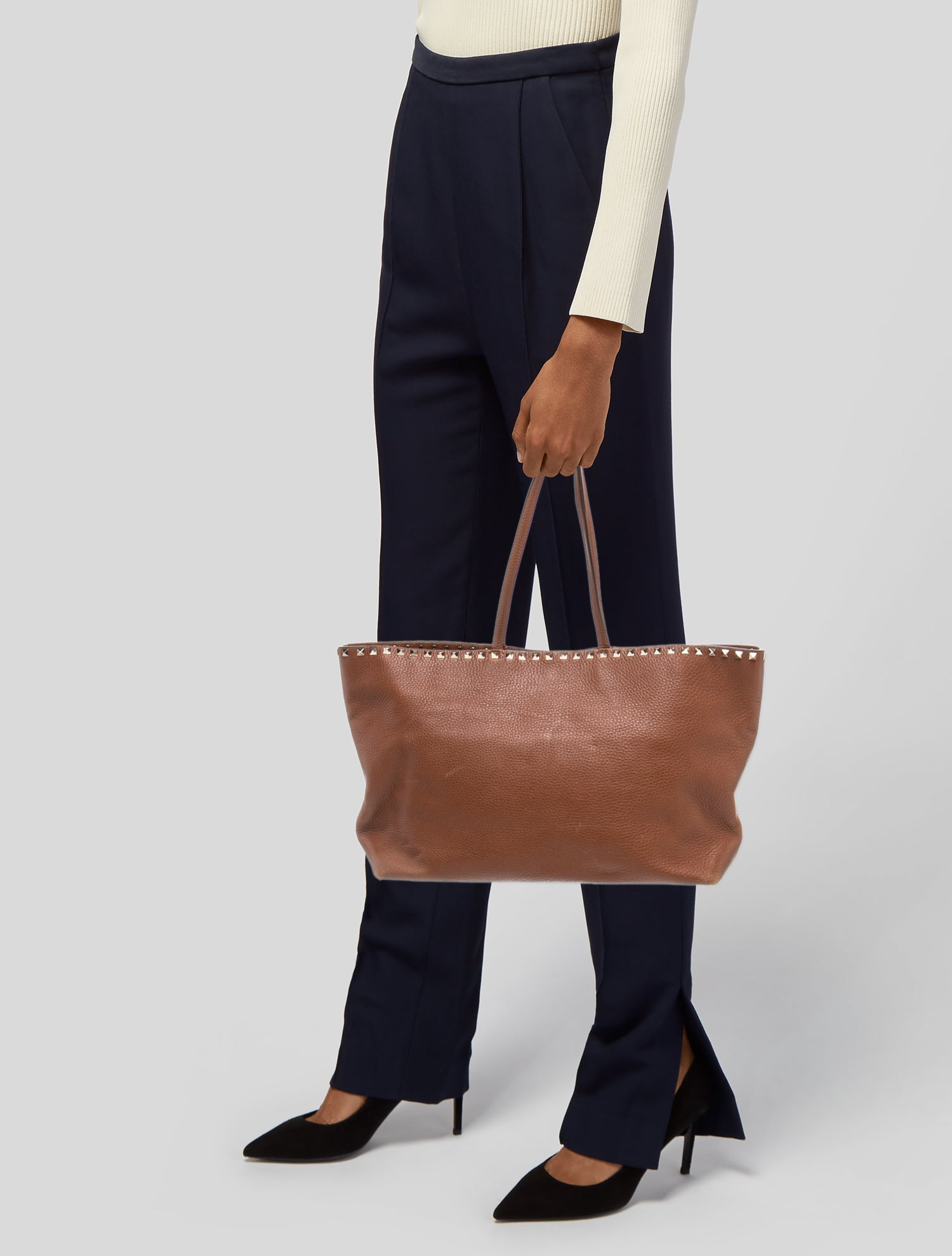 Valentino Rockstud Spike Tote - Brown Totes, Handbags - VAL561999