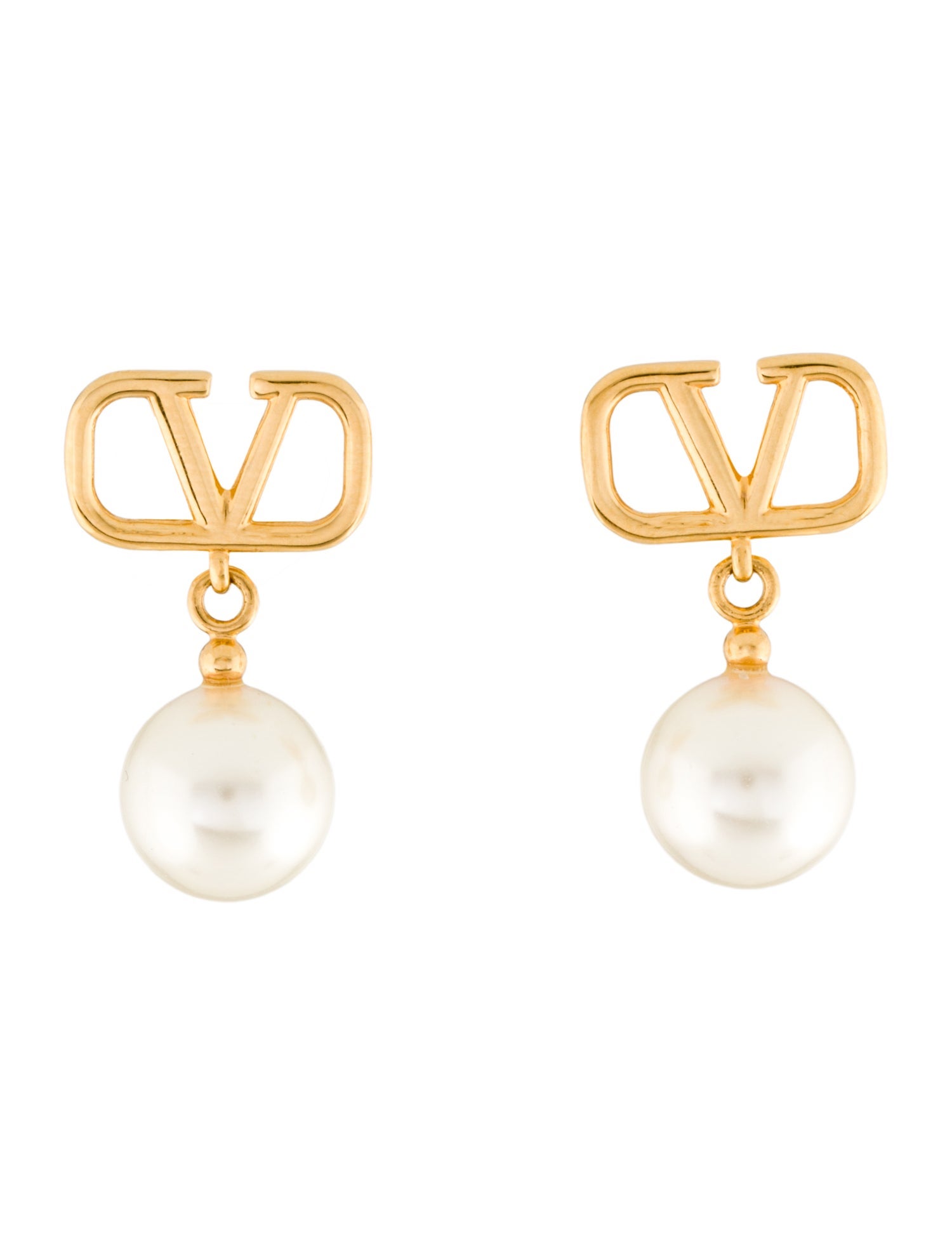 Valentino Faux Pearl Vlogo Drop Earrings