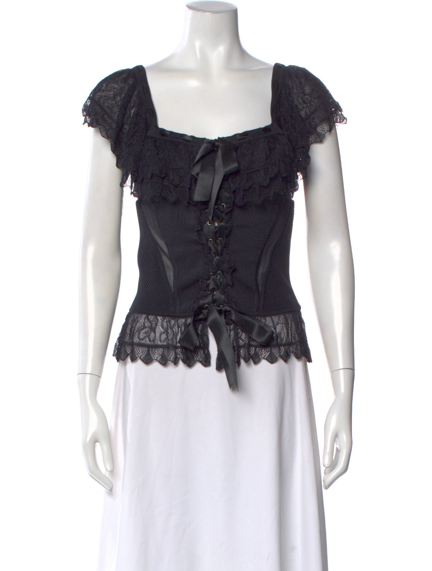 Valentino Lace Pattern Square Neckline Blouse