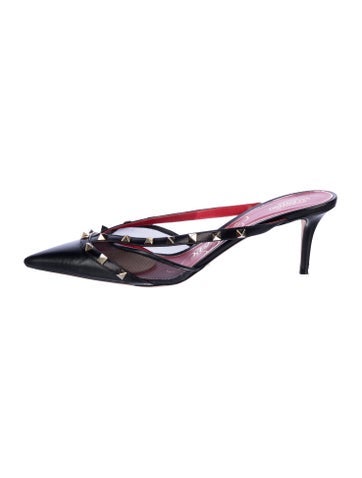 Pre-owned Valentino Garavani Rockstud Accents Leather Mules In Black