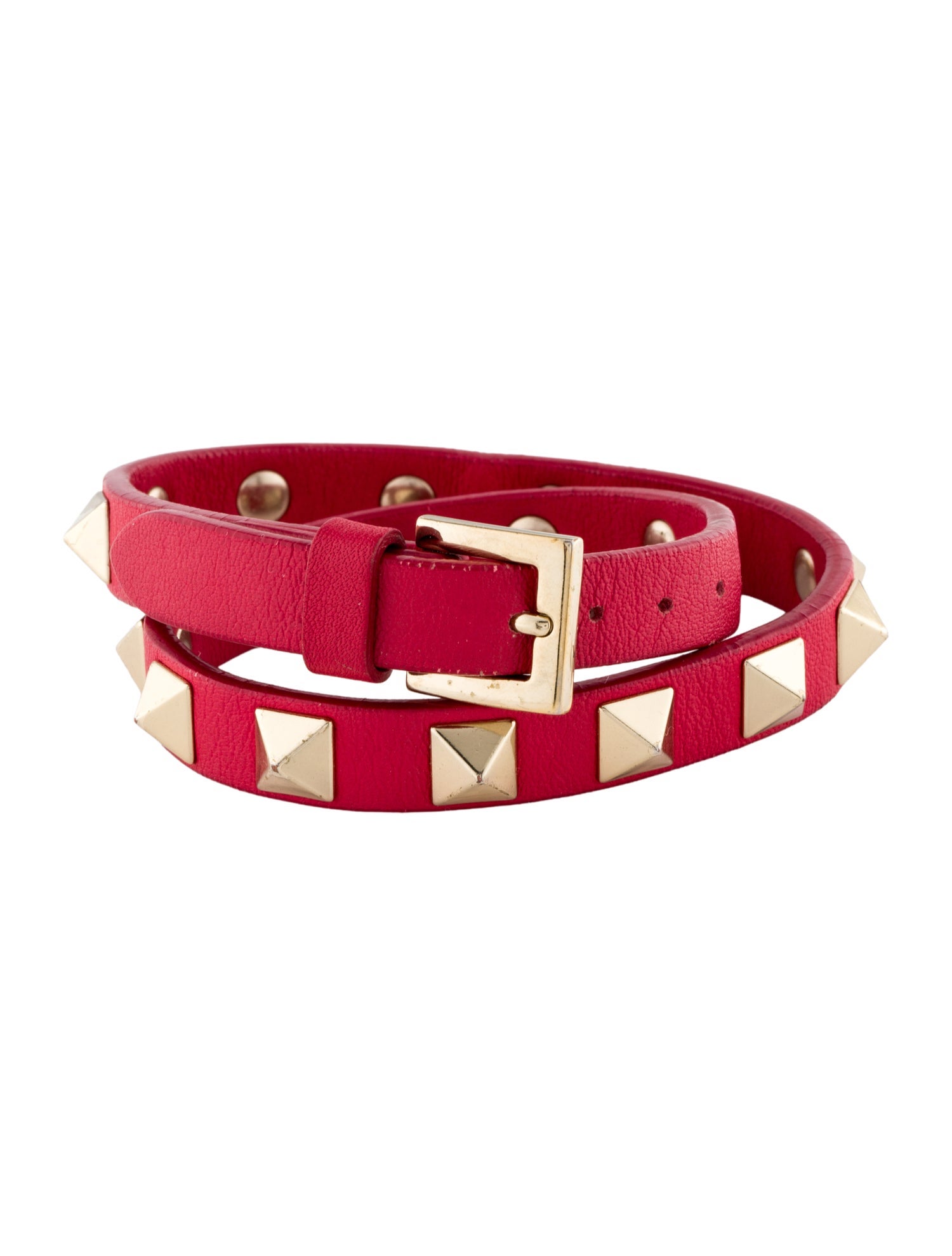 VALENTINO ダブルレザーブレスレット UNI ブラック/レッド Valentino Leather Rockstud Double Wrap Bracelet - Red Wrap