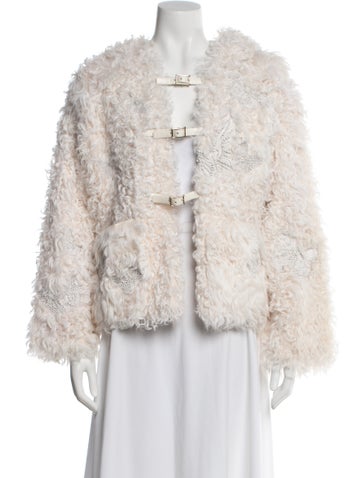 Pre-owned Valentino Lamb Fur Faux Fur Coat In White