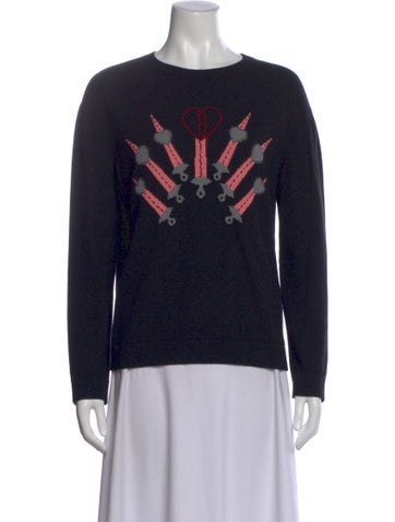 Pre-owned Valentino Virgin Wool Graphic Print Sweater In Black