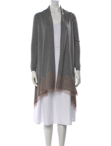 Pre-owned Valentino Merino Wool Open Front Sweater In Gray
