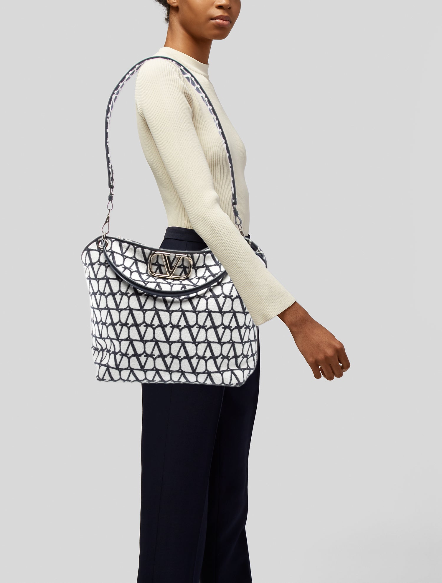 Valentino Vlogo All In Toile Iconographe Small - Blue Handle Bags