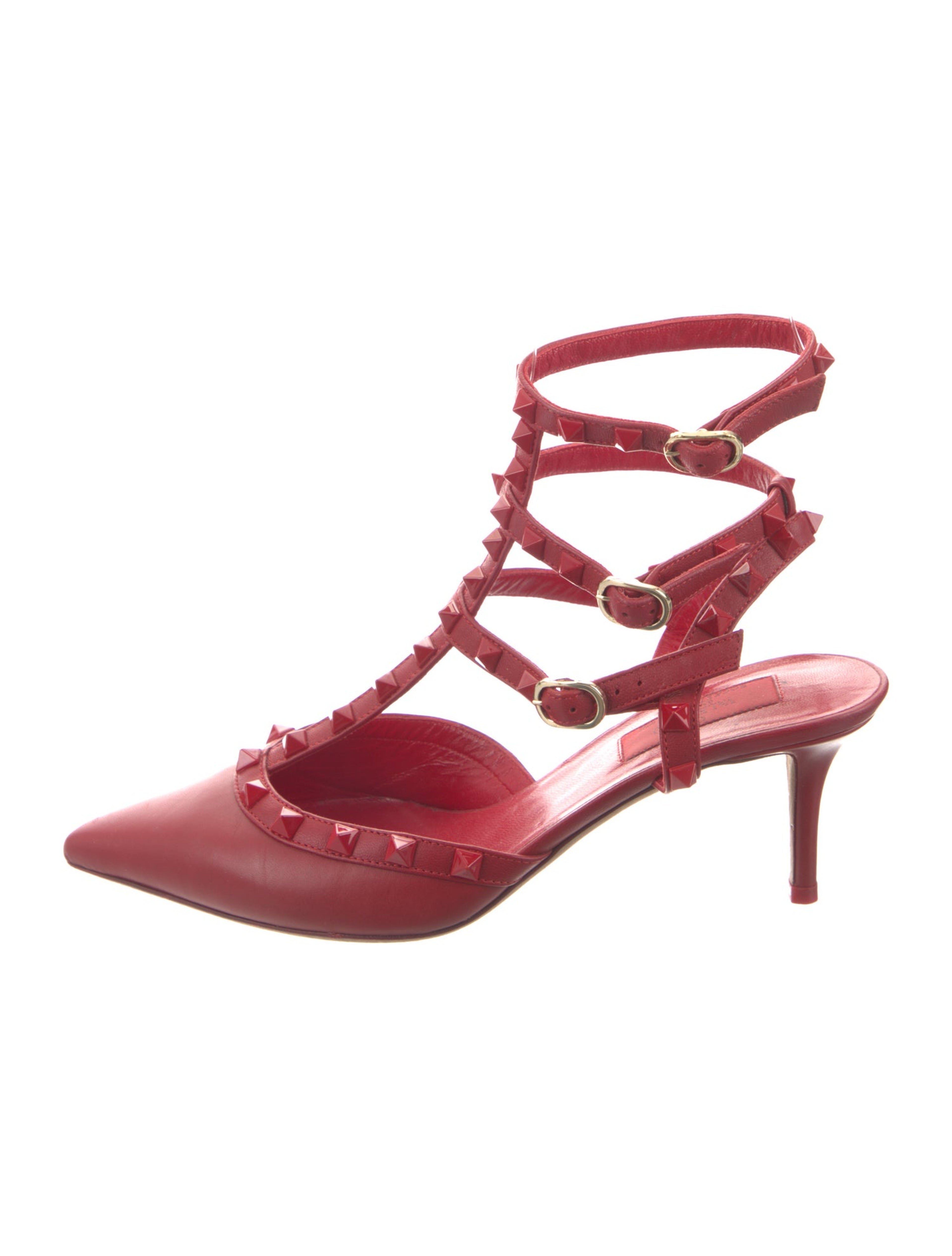 Rockstud Accents Leather T-Strap Pumps