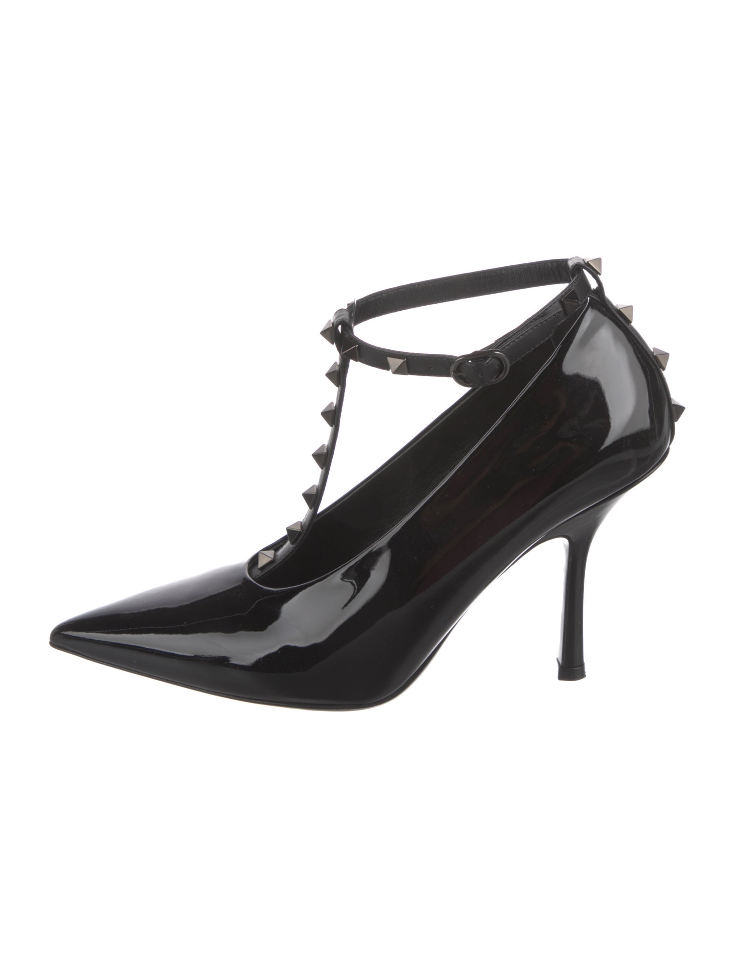 Valentino Rockstud Accents Patent Leather T-Strap Pumps