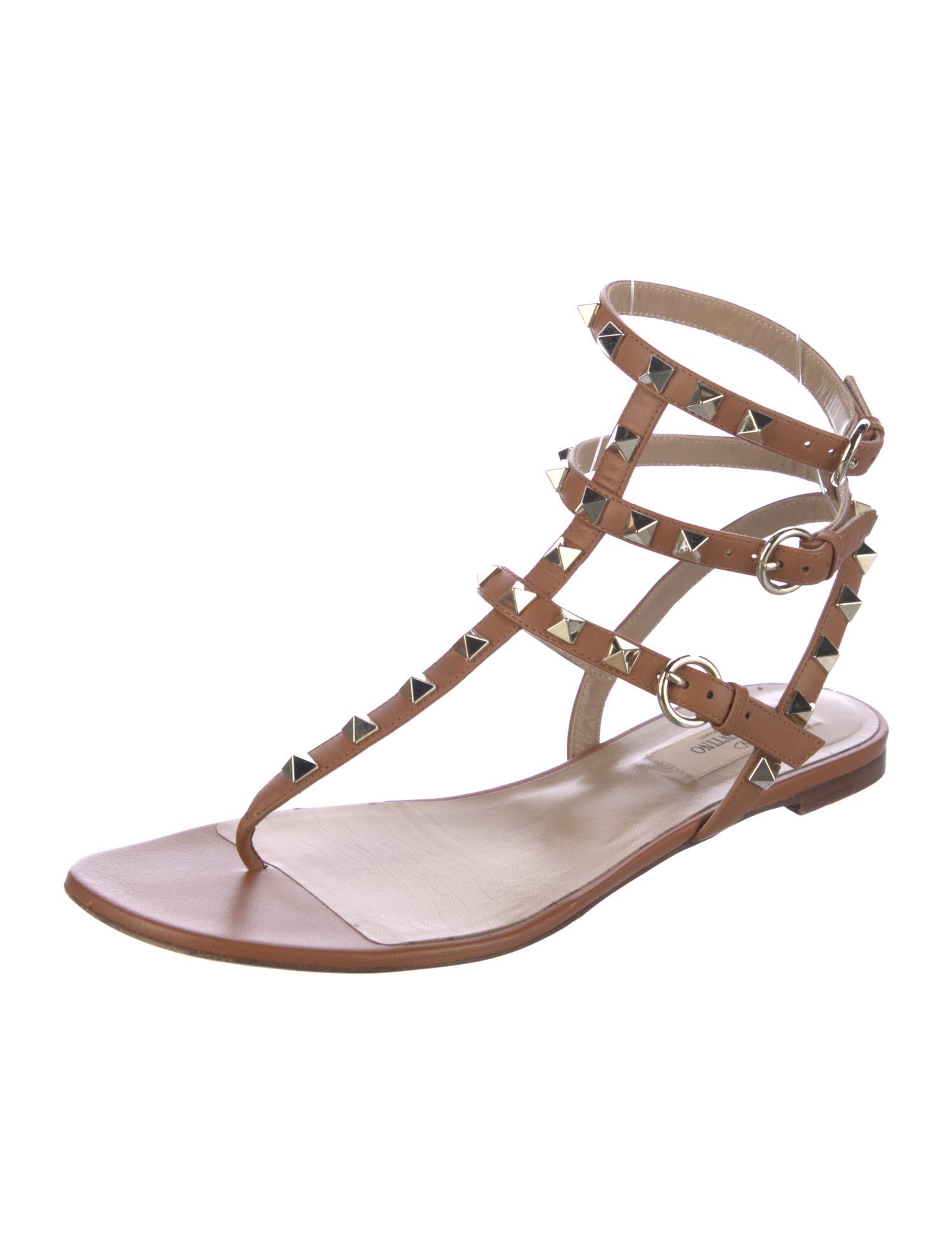 Valentino Rockstud Accents Leather T-Strap Sandals