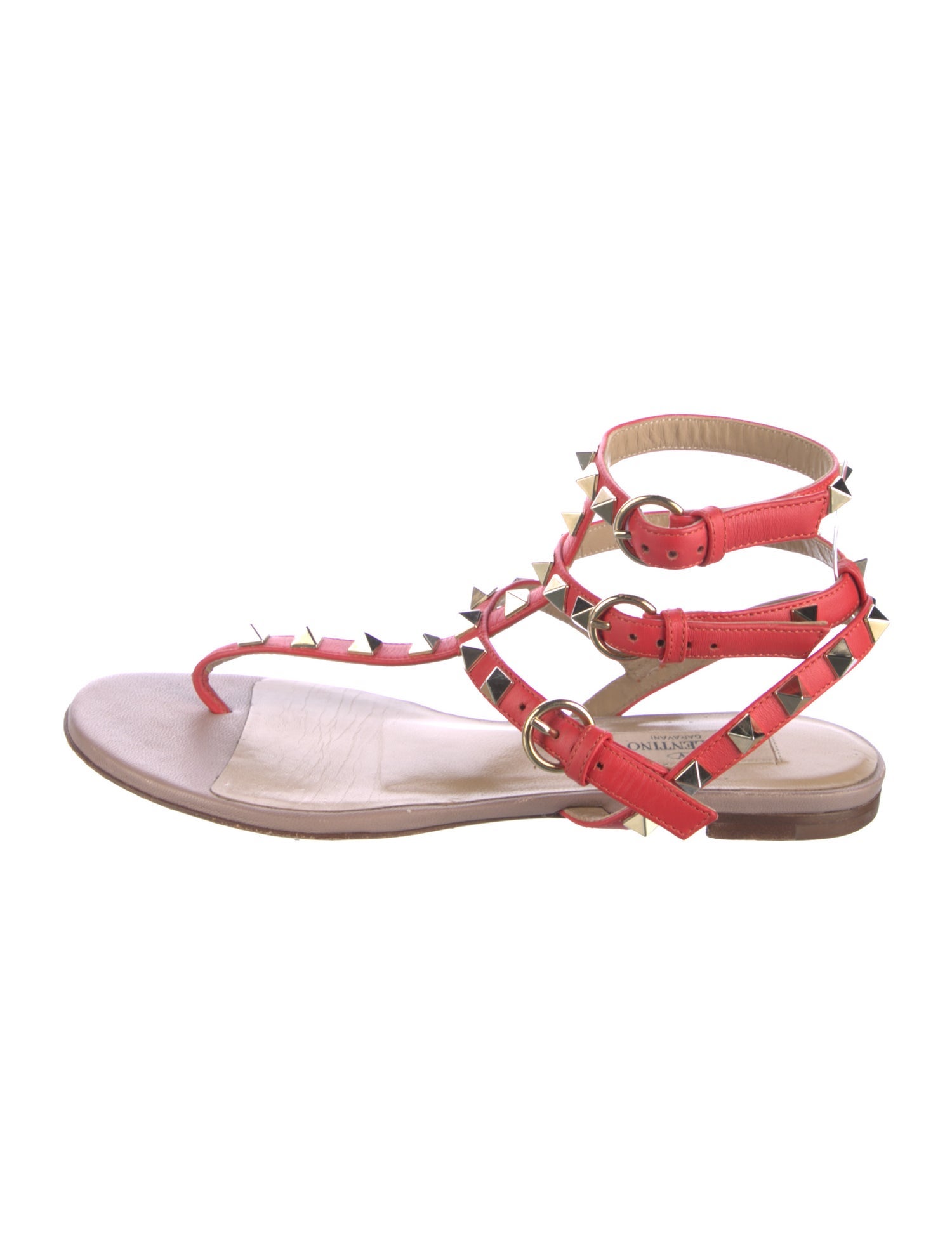 Valentino Rockstud Accents Leather T-Strap Sandals