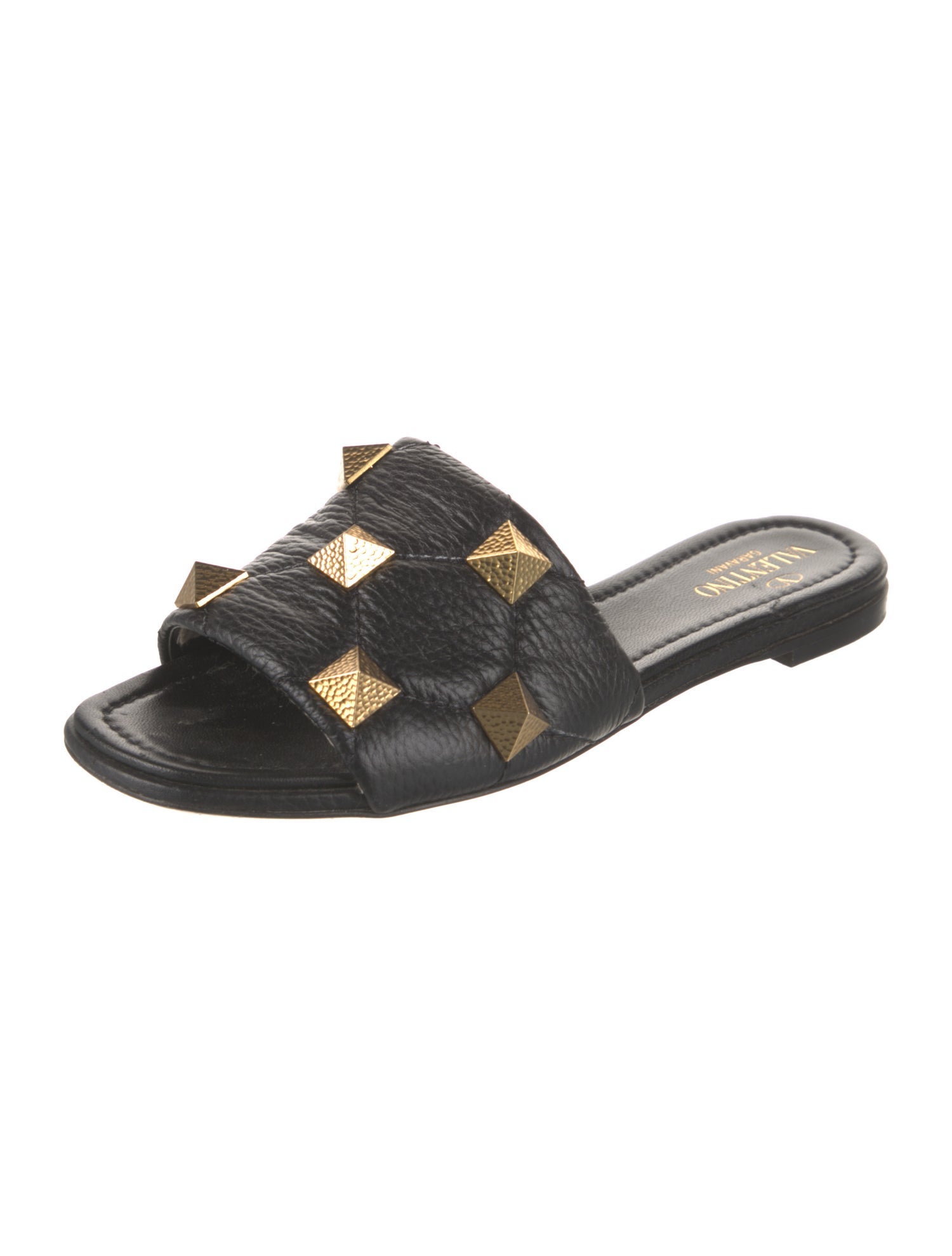Valentino Rockstud Accents Leather Slides