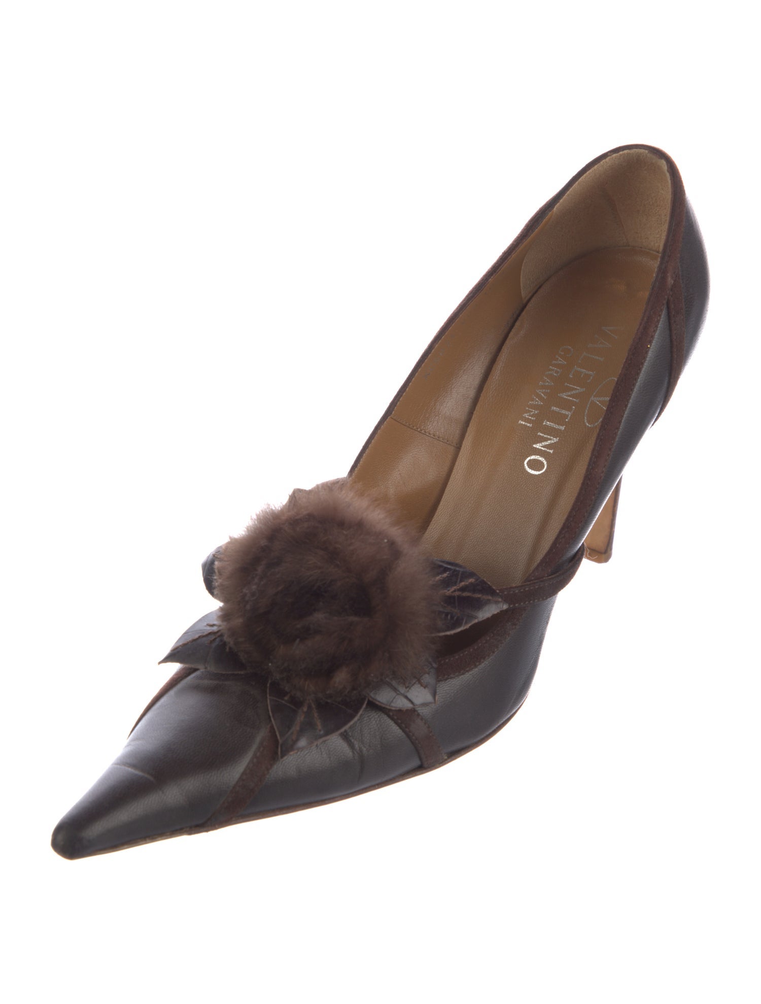 Valentino Leather Fur Trim Pumps