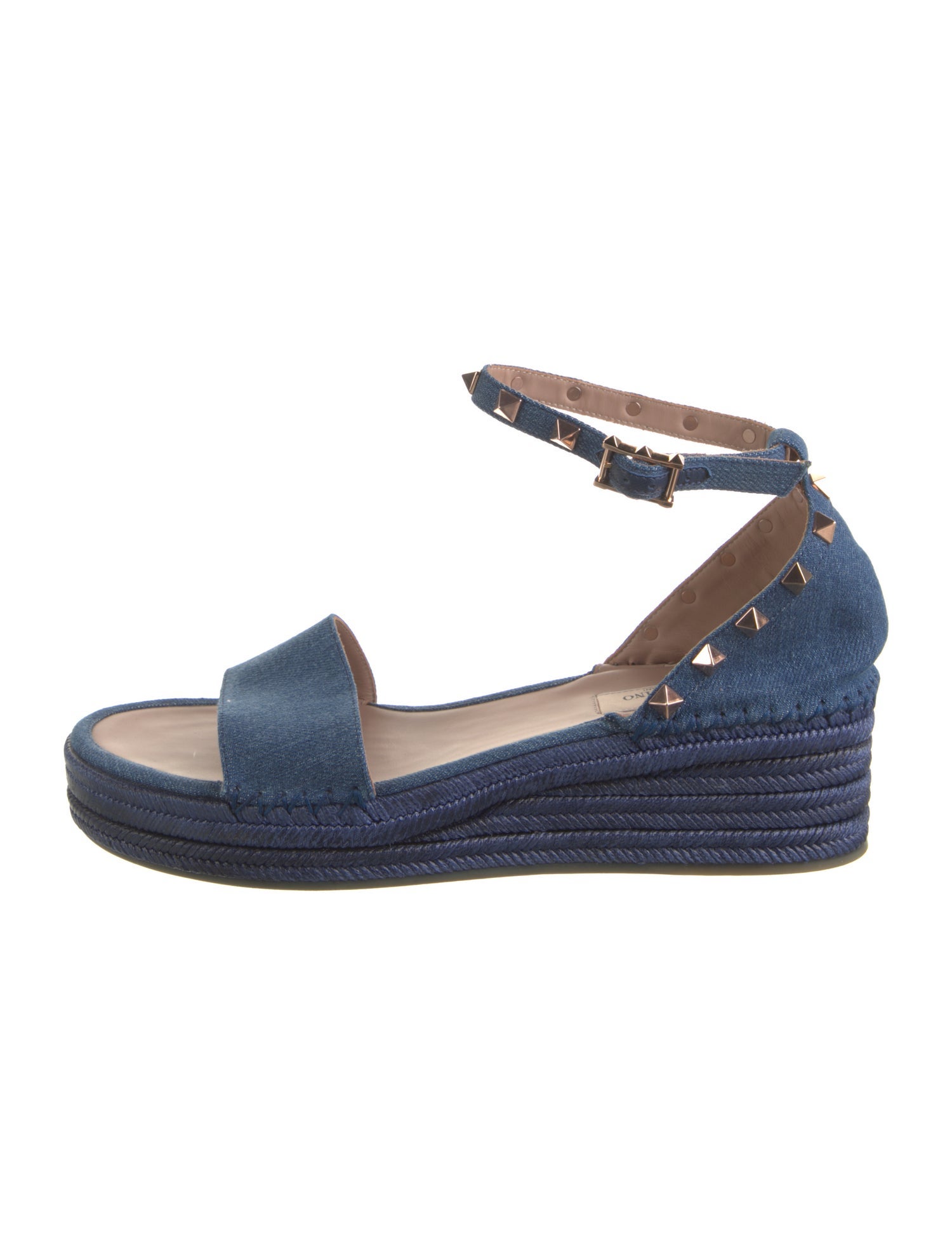 Valentino Rockstud Accents Denim Espadrilles