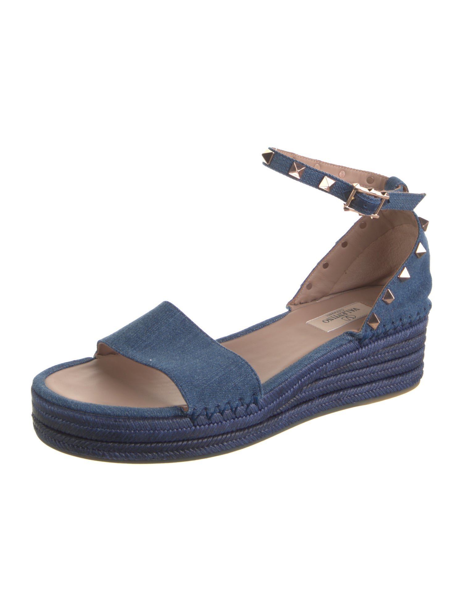 Valentino Rockstud Accents Denim Espadrilles