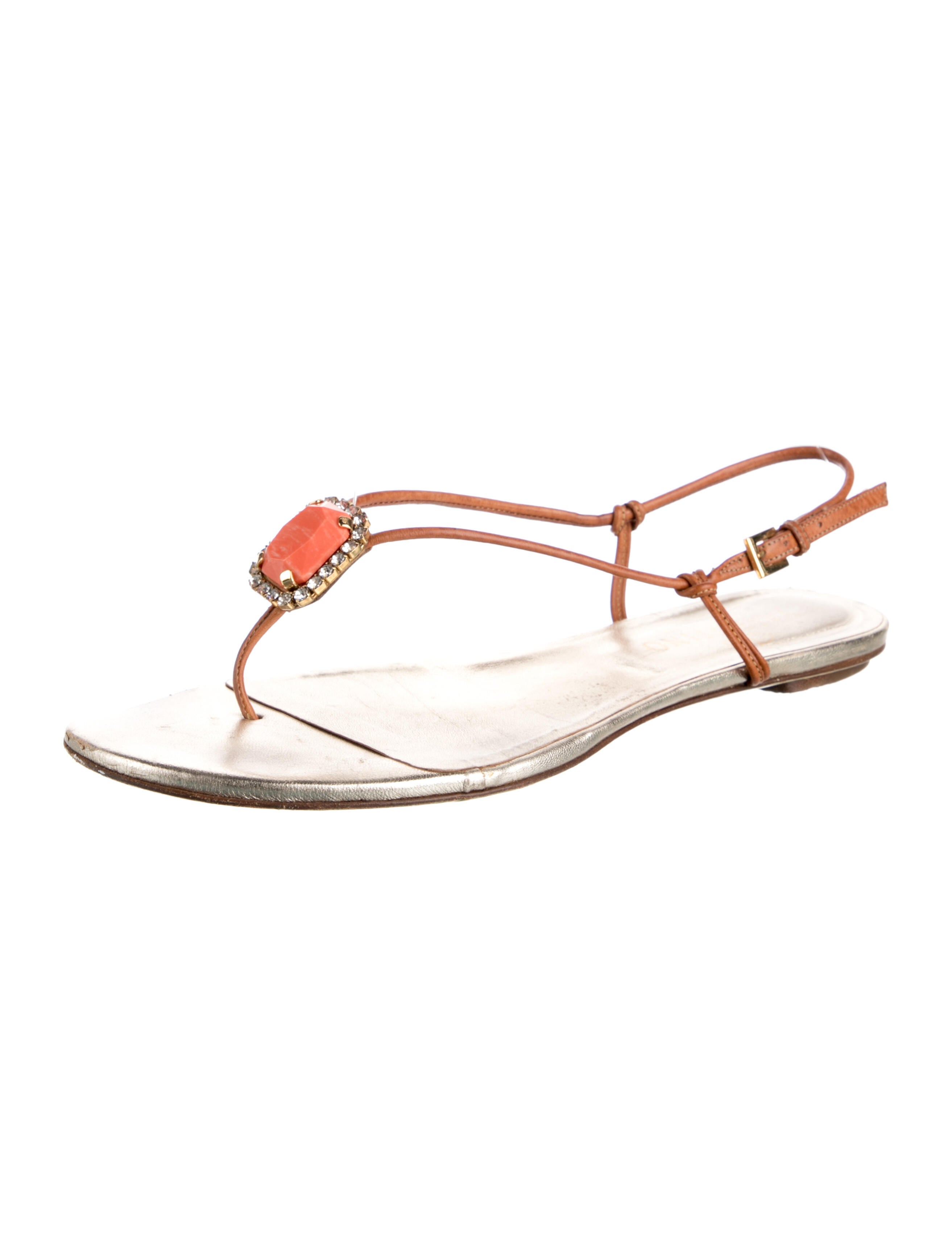 Valentino Leather Crystal Embellishments Sandals