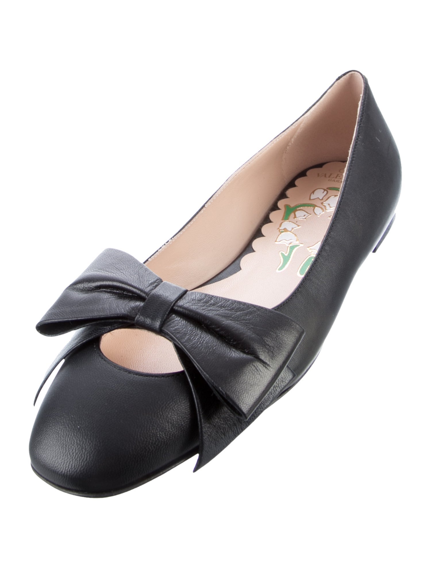 Valentino Leather Bow Accents Ballet Flats