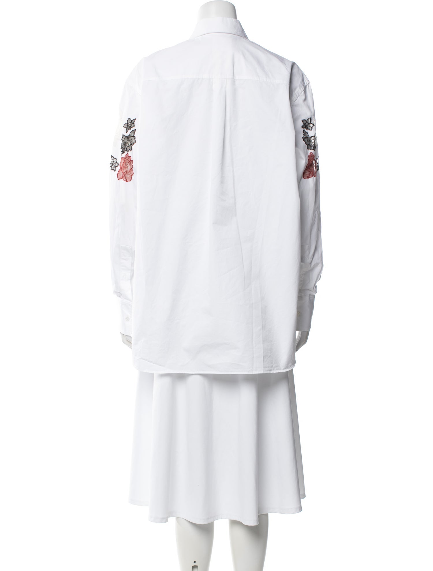 Valentino Floral Print Long Sleeve Button-Up Top - White Tops 