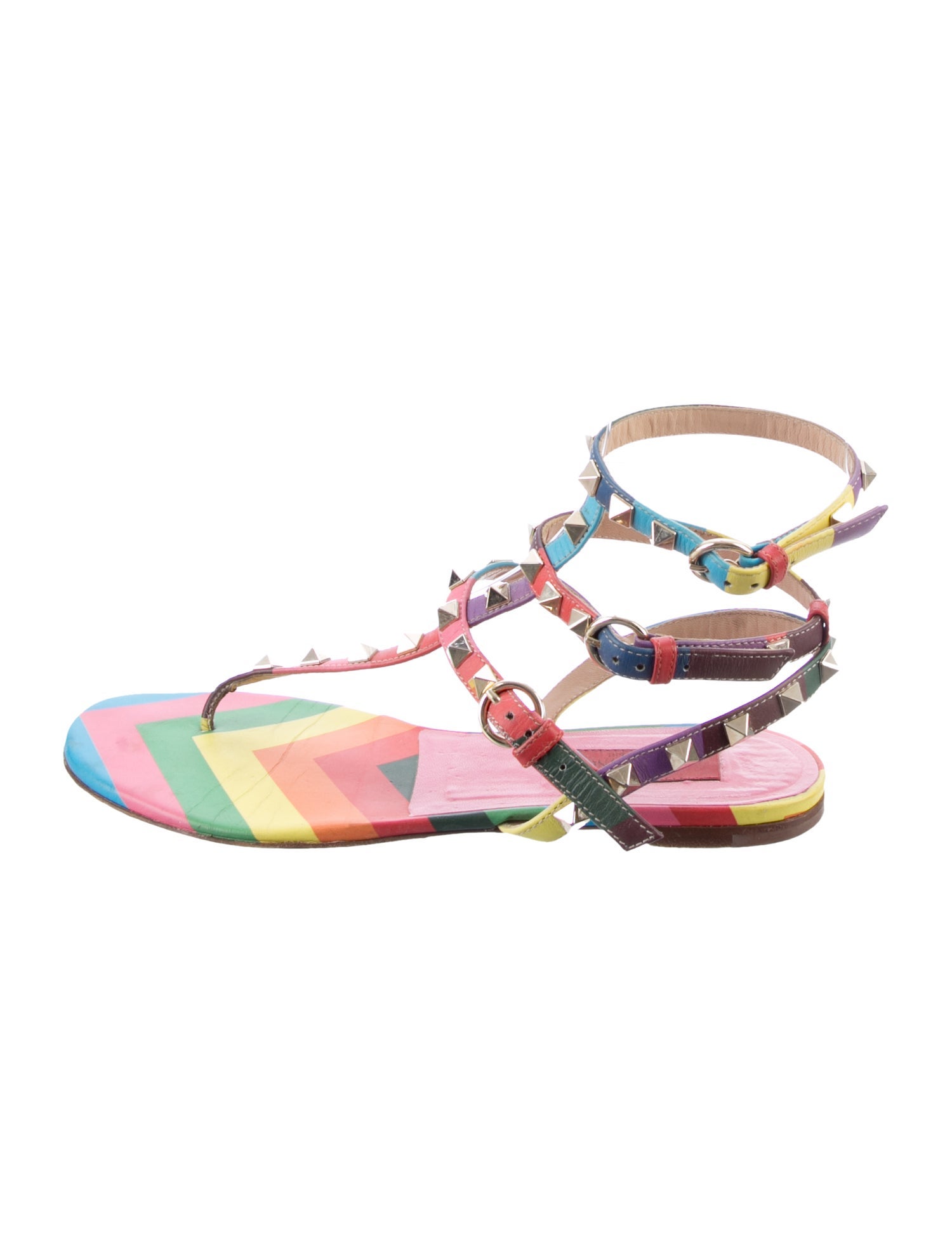 Valentino Leather Striped Sandals