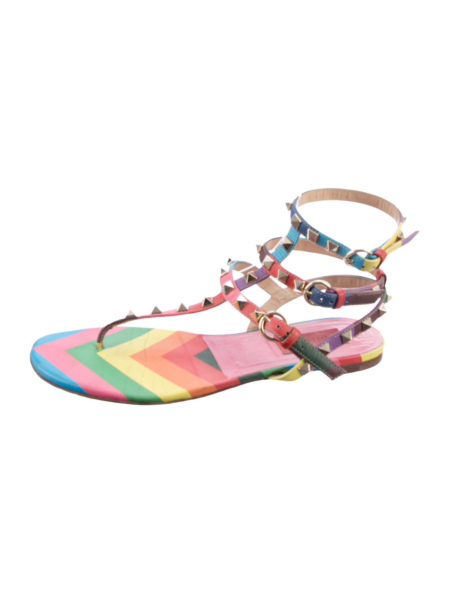 Valentino Leather Striped Sandals