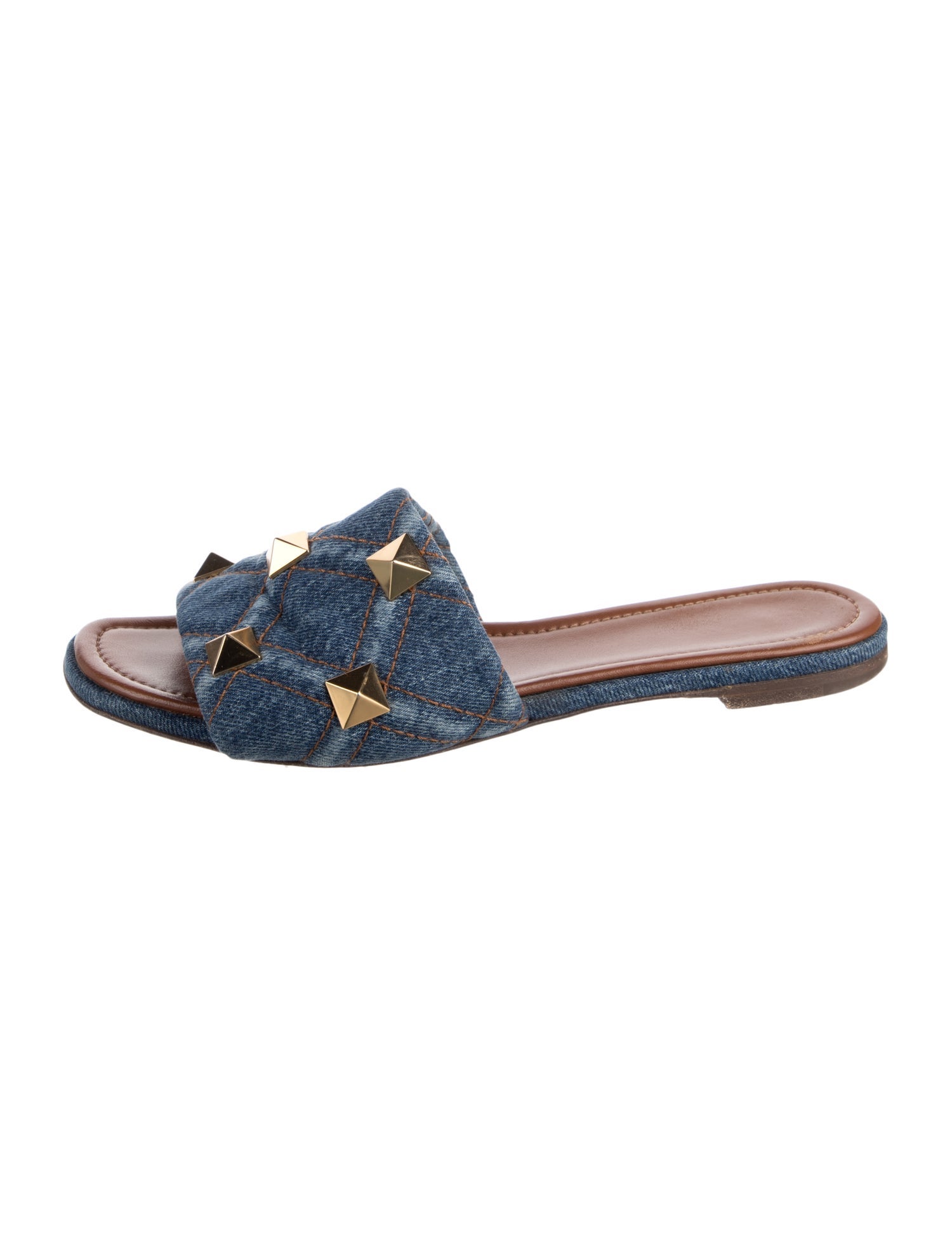 Valentino Rockstud Accents Denim Slides