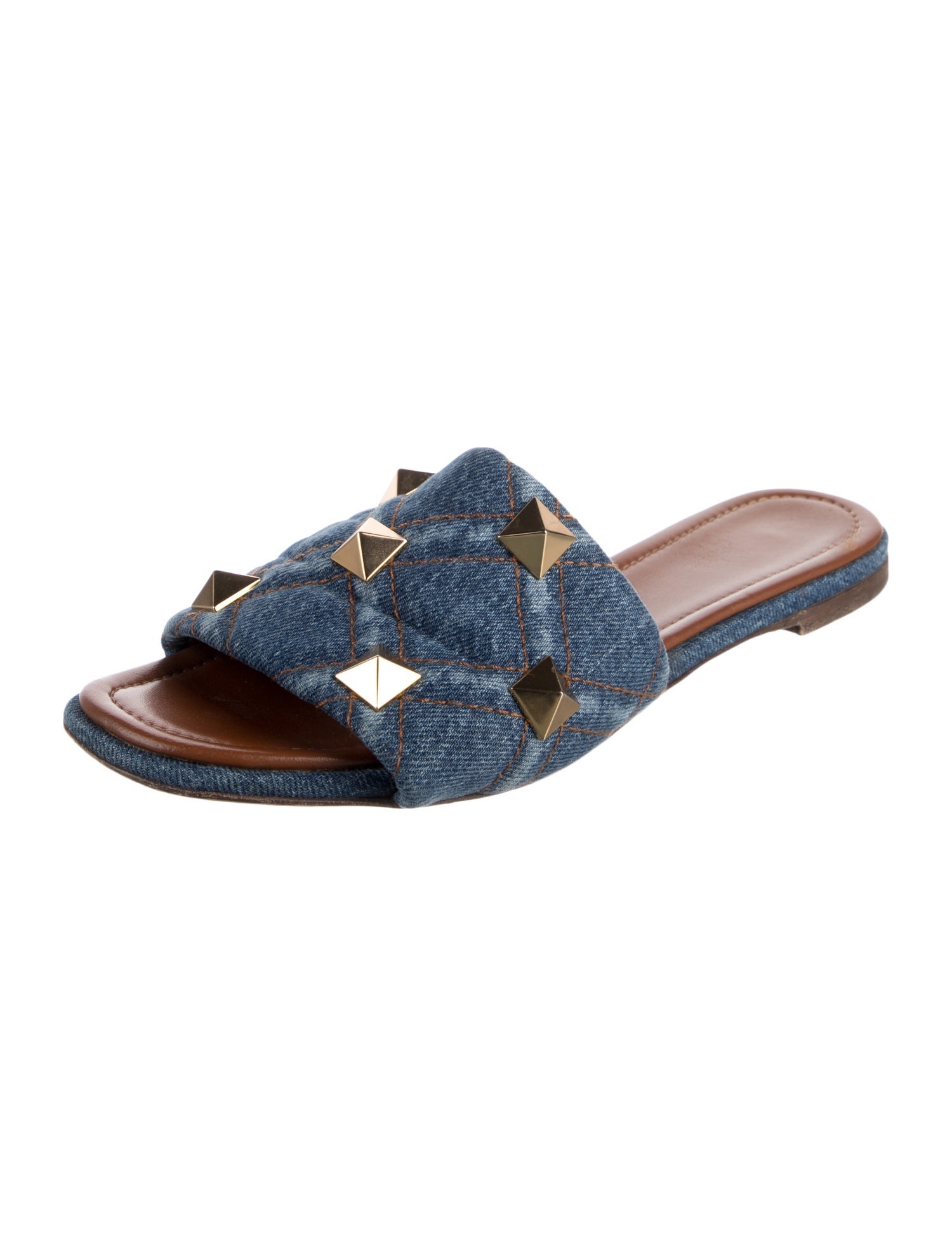 Valentino Rockstud Accents Denim Slides