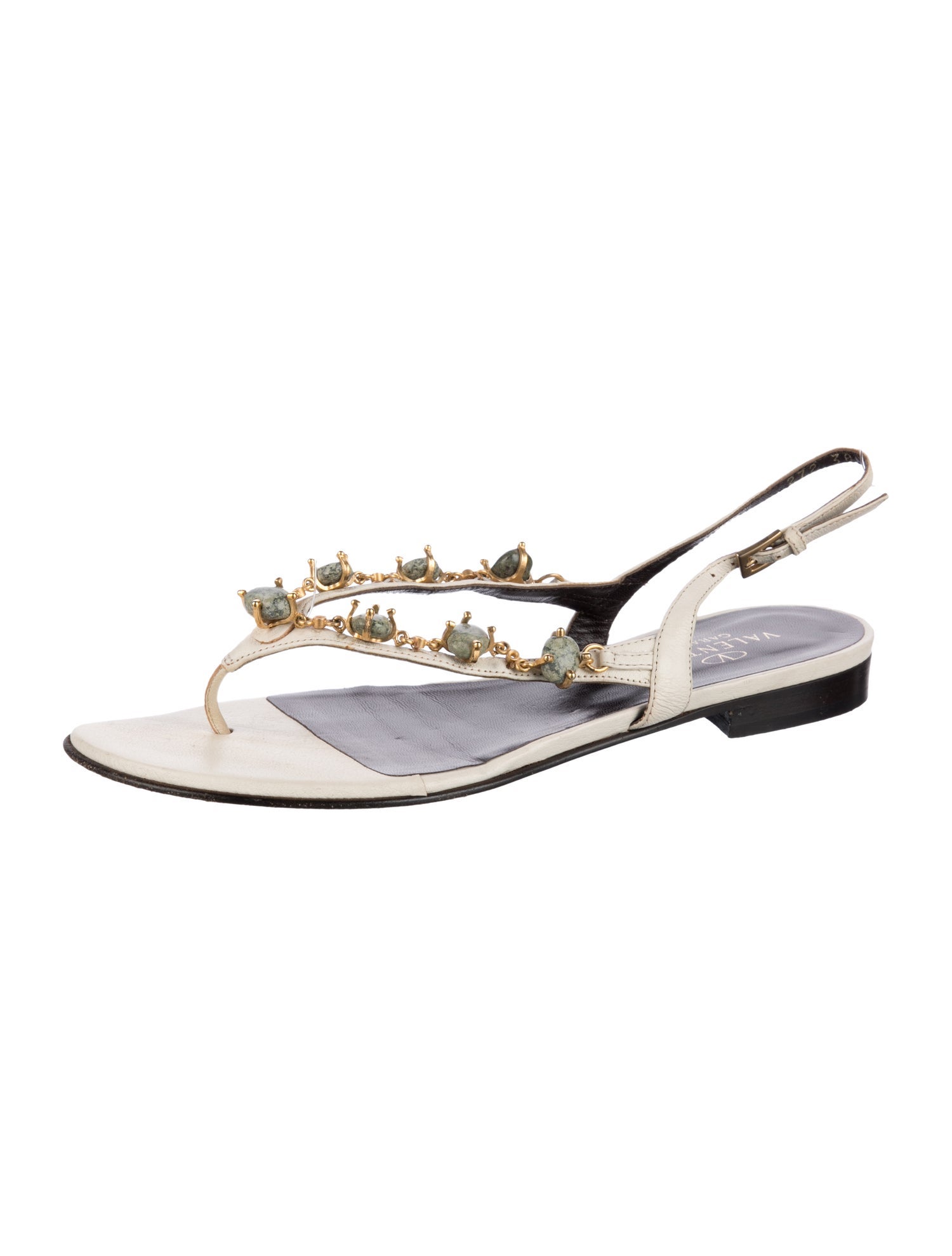 Valentino Leather Crystal Embellishments Sandals