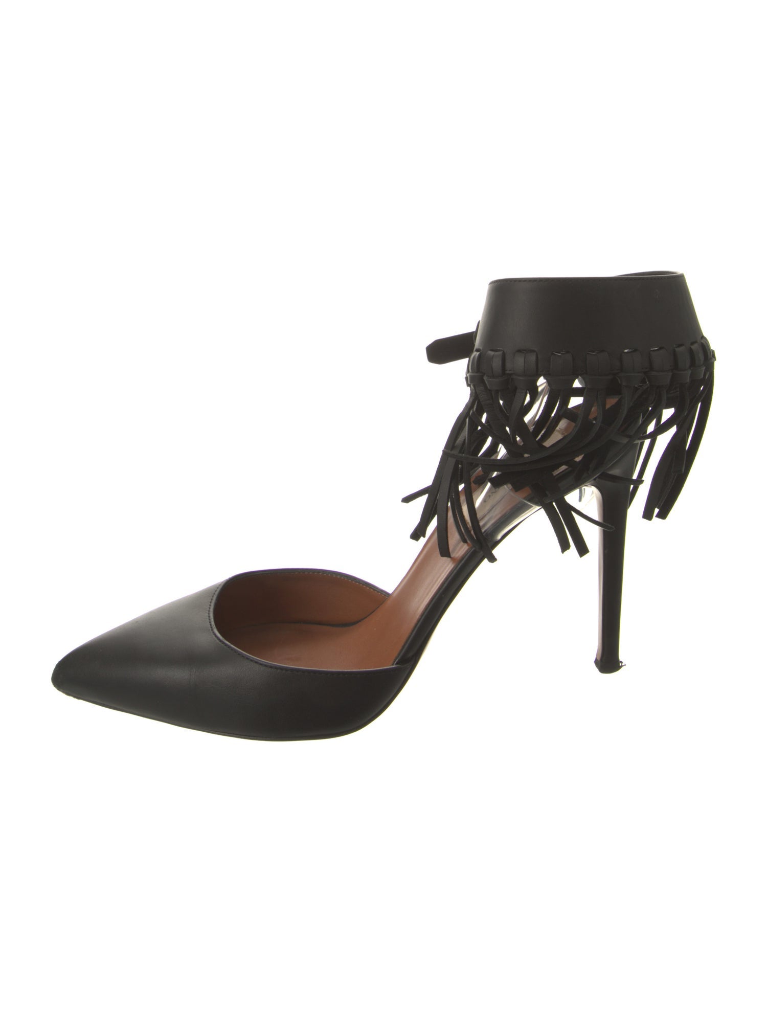Valentino Leather Fringe Trim Accent D'Orsay Pumps