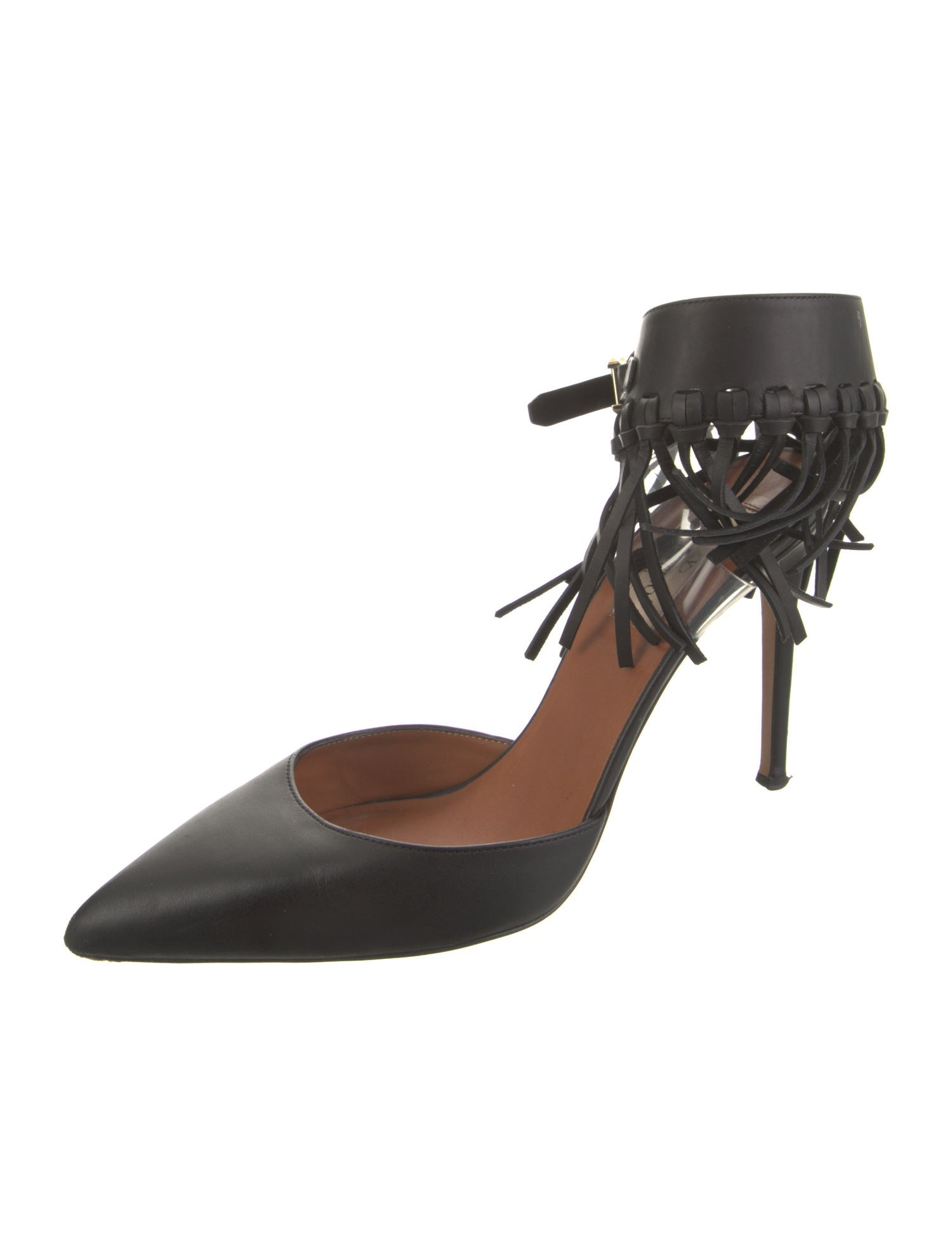 Valentino Leather Fringe Trim Accent D'Orsay Pumps