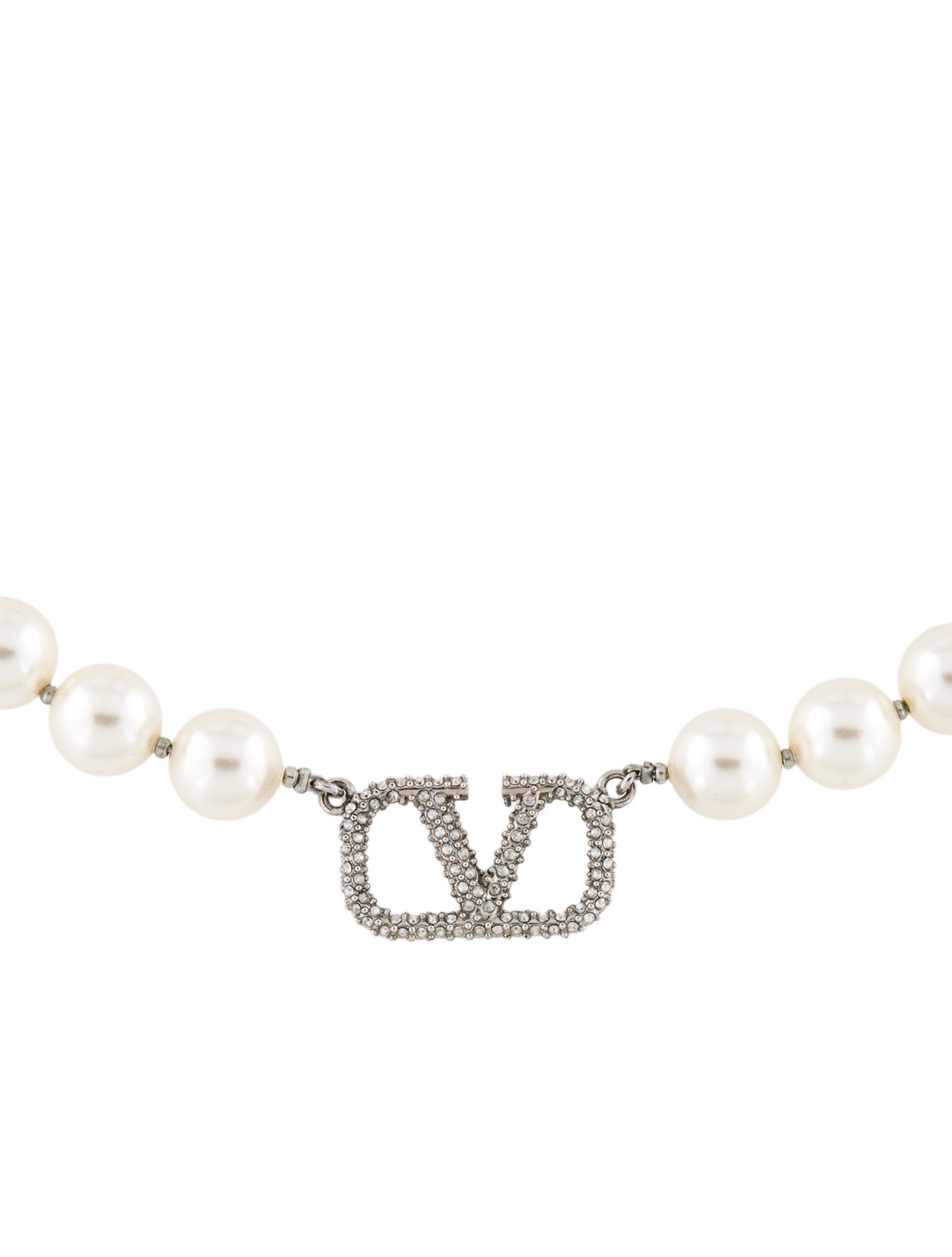 Valentino Faux Pearl & Crystal VLogo Signature Bead Strand Necklace