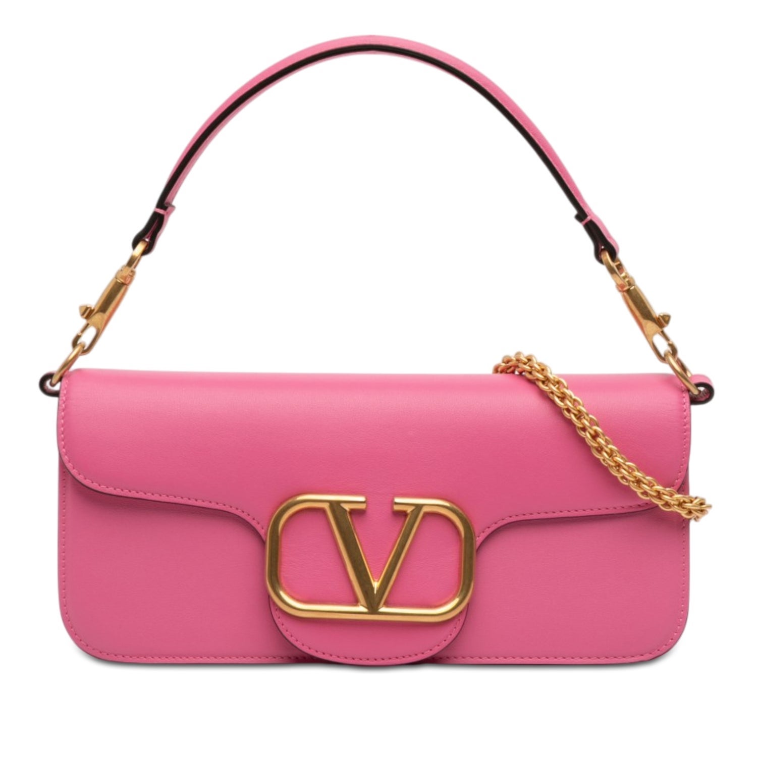 Valentino Calf Leather Medium Calfskin VLogo Loco Satchel - Pink