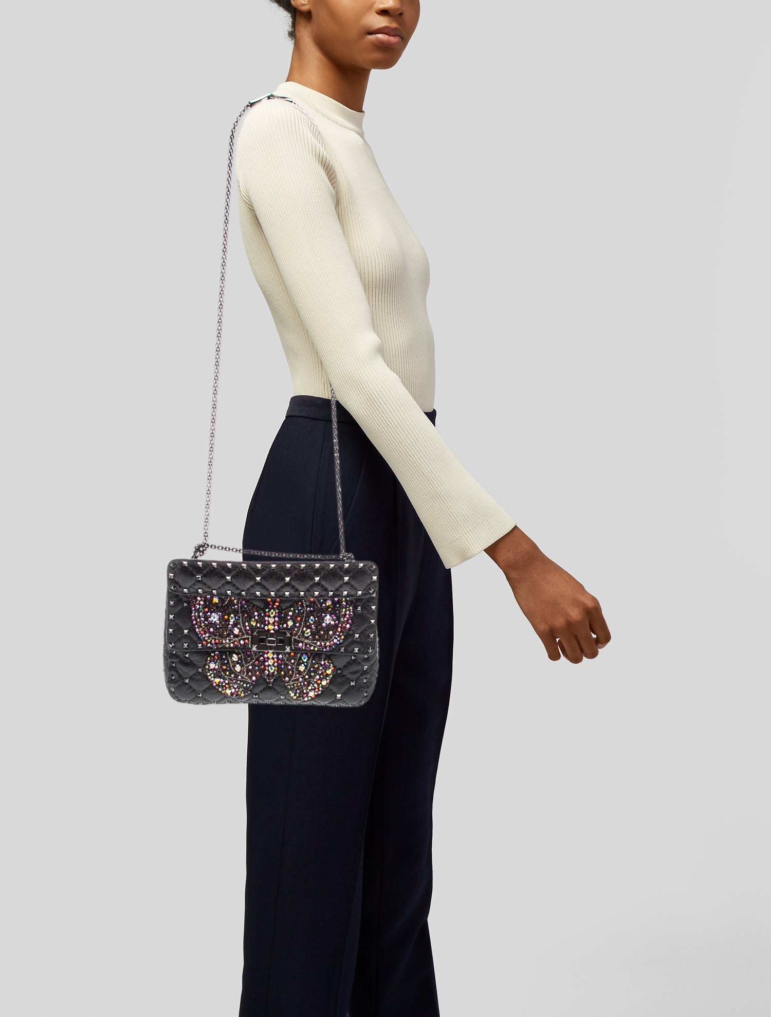 Valentino Quilted Rockstud Spike Butterfly - Black Shoulder Bags