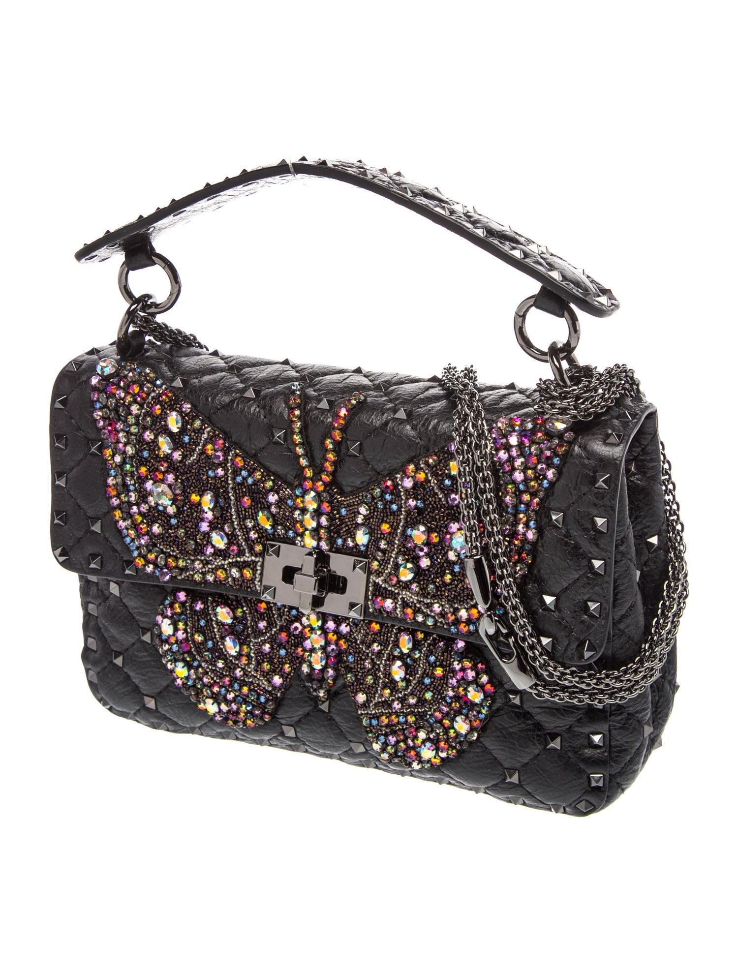 Valentino Quilted Rockstud Spike Butterfly - Black Shoulder Bags