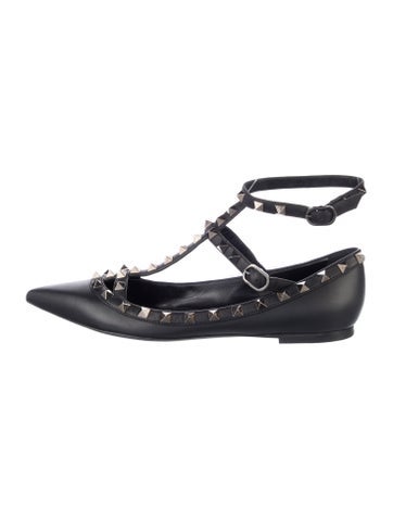 Pre-owned Valentino Garavani Rockstud Accents Leather Ballet Flats In Blue