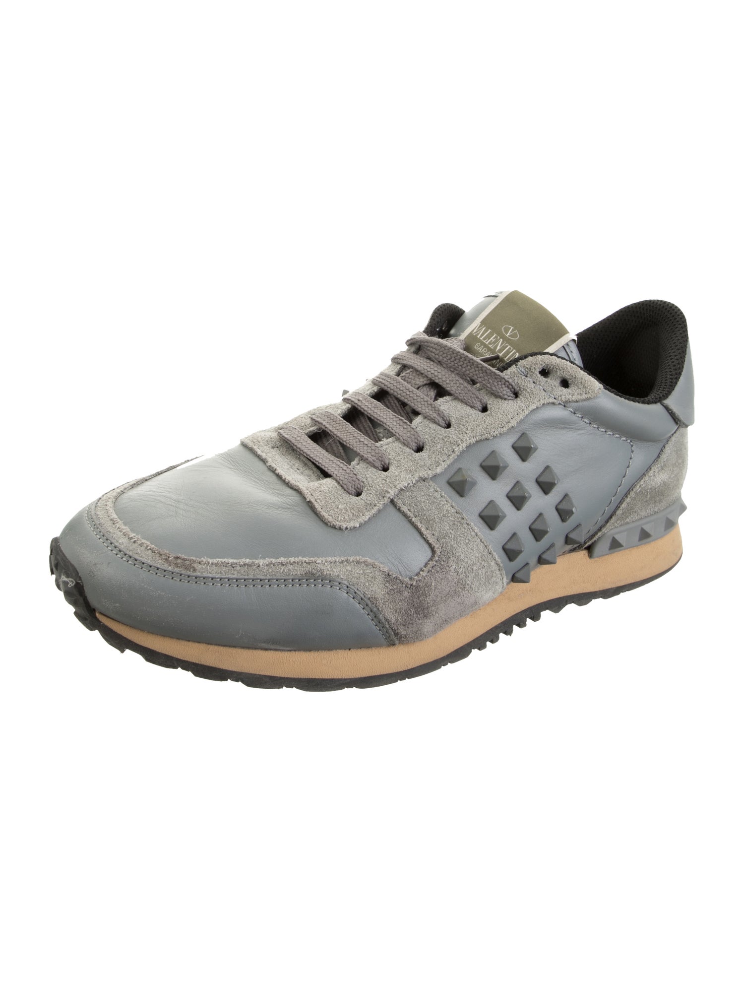 Valentino Rockstud Accents Leather Athletic Sneakers