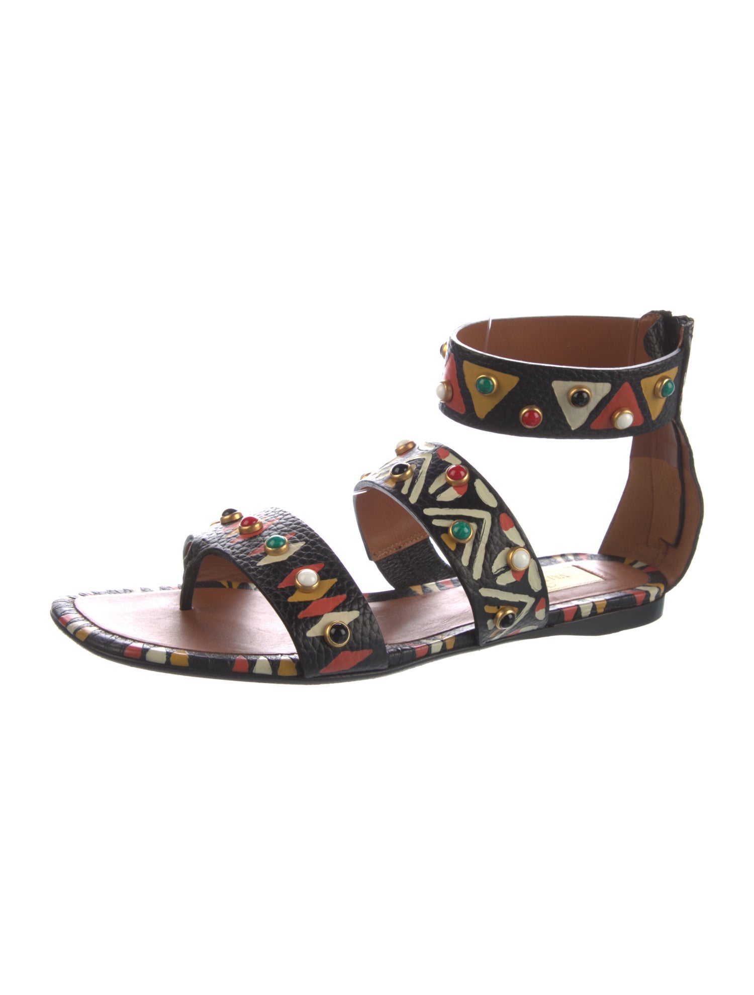 Valentino Leather Graphic Print Sandals