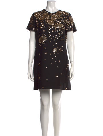 Pre-owned Valentino Virgin Wool Mini Dress In Black