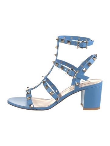 Pre-owned Valentino Garavani Rockstud Accents Leather Gladiator Sandals W/ Tags In Blue