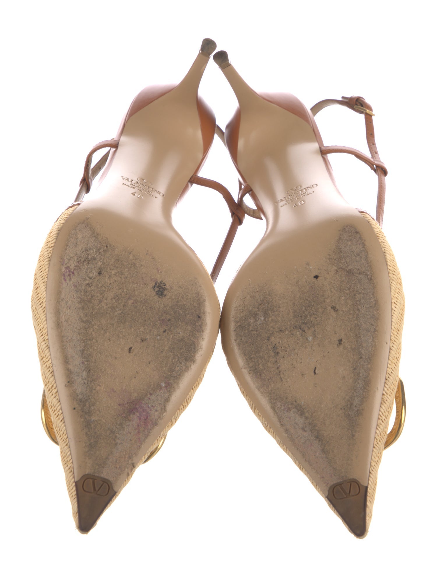 Valentino Satin Crystal Embellishments Slingback Pumps - Neutrals