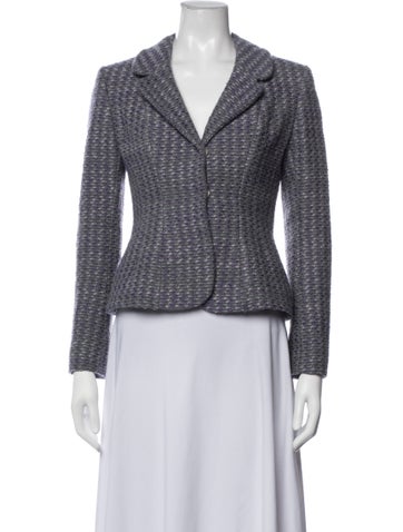 Pre-owned Valentino Virgin Wool Tweed Pattern Blazer In Grey