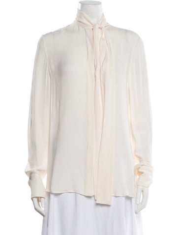 Pre-owned Valentino Silk Tie Neck Blouse W/ Tags In Neutrals